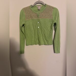 Free People Green Cardigan with Patterned Yoke wool blend size small